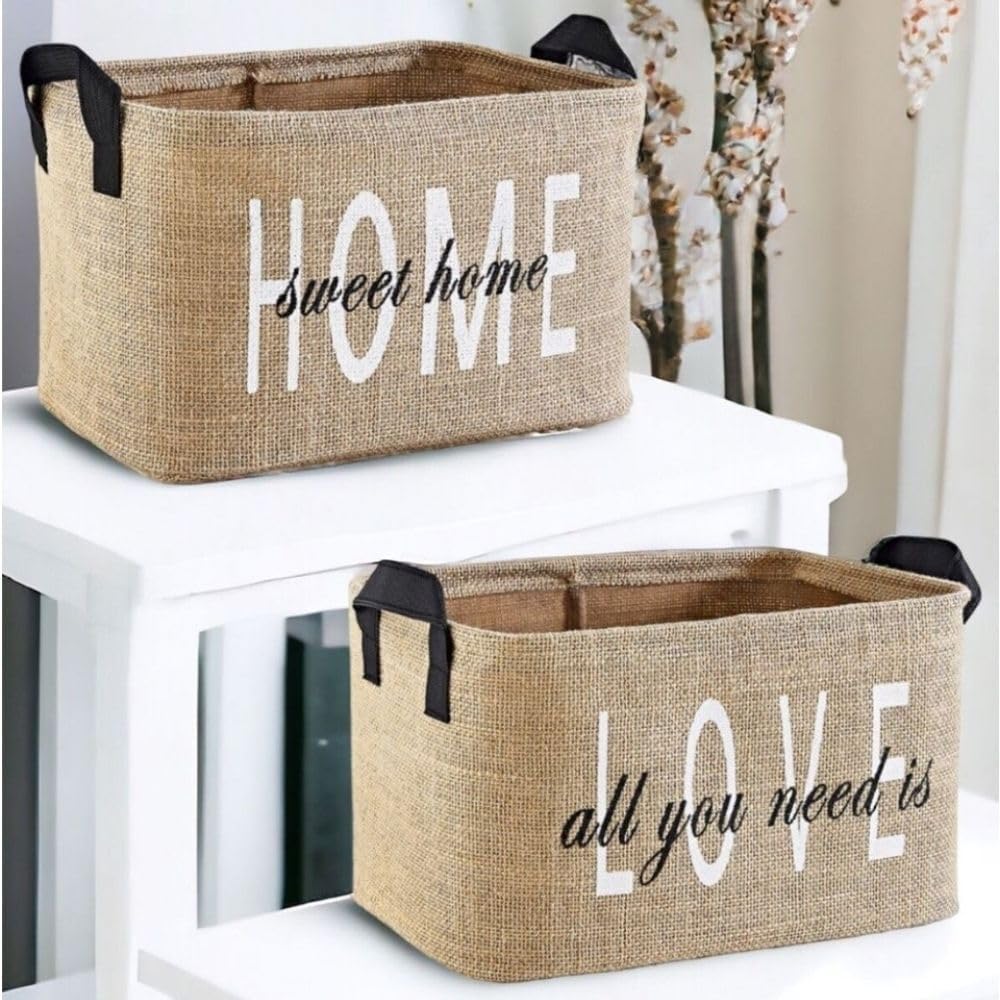 Prendi Home 2er Set Faltbare Jute Aufbewahrungskörbe