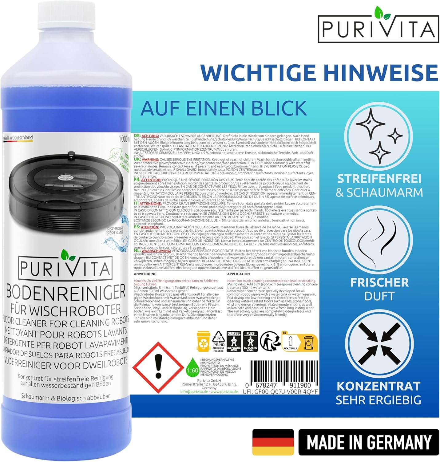 Purivita - Bodenreiniger Wischroboter - 1000ml
