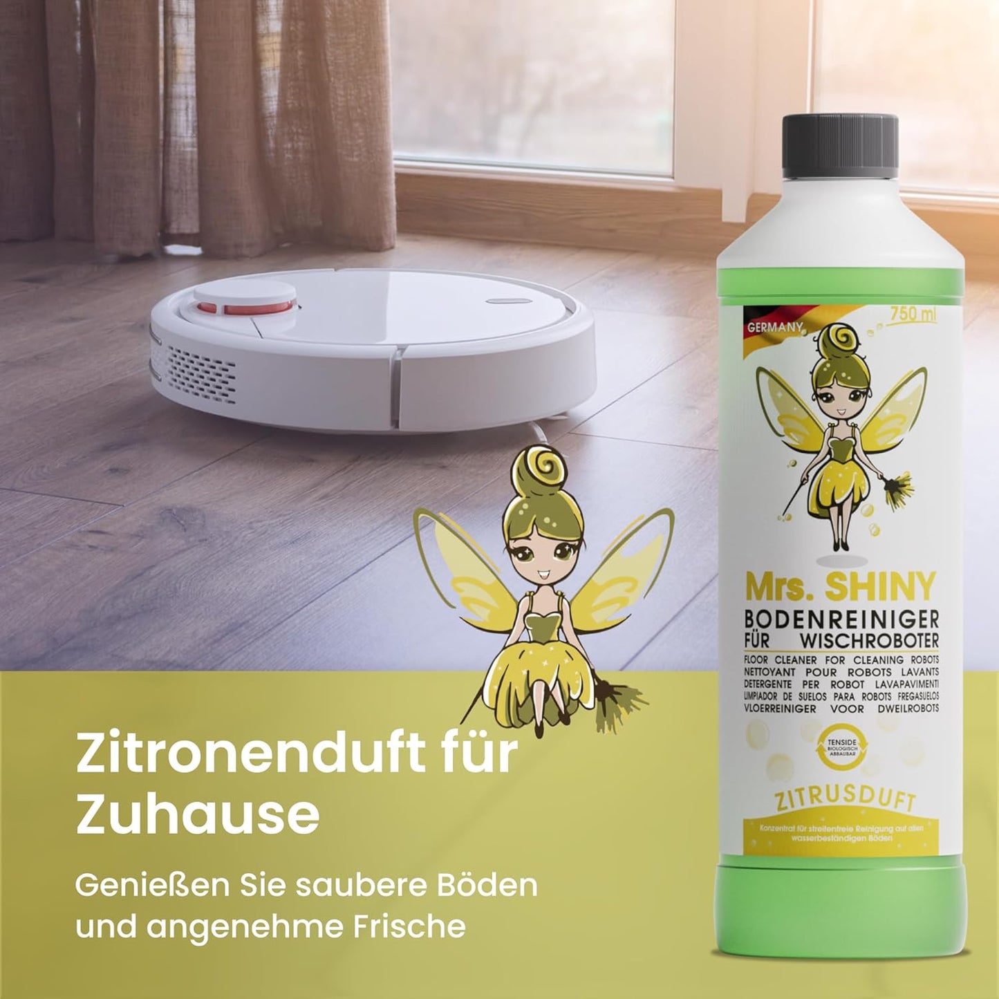 Mrs. Shiny-Bodenreiniger für Wischroboter 750ml Konzentrat Duft : Zitrus
