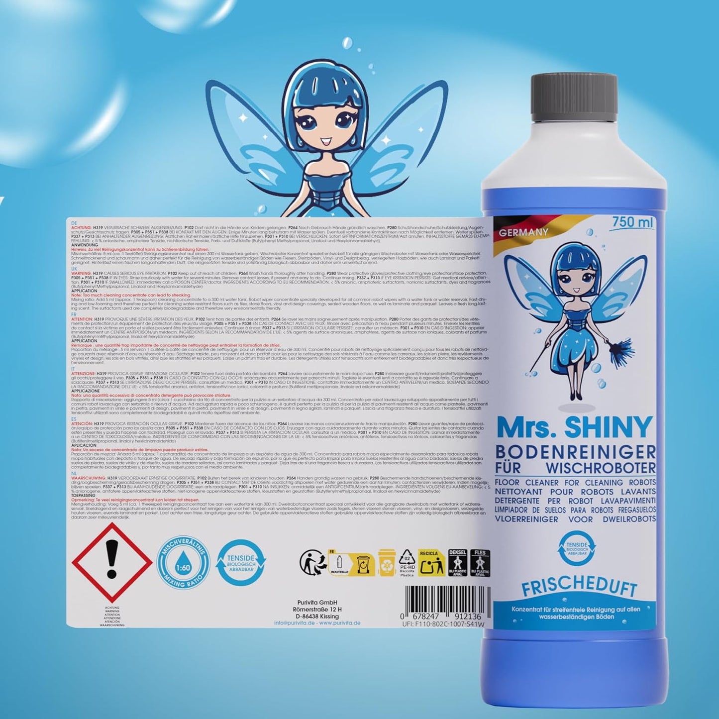 Mrs. Shiny-Bodenreiniger für Wischroboter 750ml Konzentrat Duft : Frische